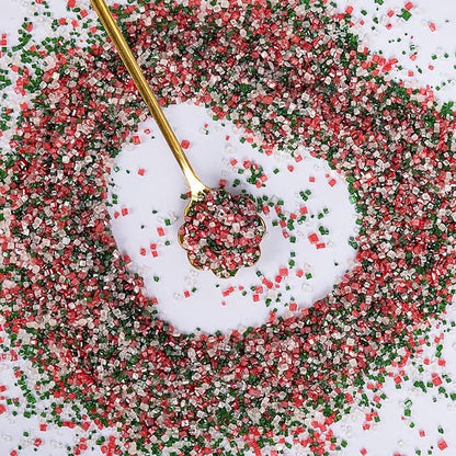 Christmas Sanding Sugar Sprinkles,150g/5.3oz,Edible Red Green and White Sprinkle for Cake Decorating,Colored Crystals Sprinkle Mix for Cookies,Ice Cream,Fondant Cake,Caramel Apples,Cupcakes Decoration Topper,Desserts,Wedding Birthday Christmas Thanksgi...