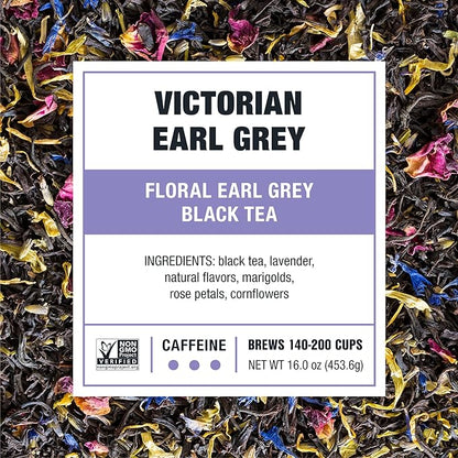 Tiesta Tea - Victorian Earl Grey, Loose Leaf, Floral Earl Grey Black Tea, Premium Blend, High Caffeinated Black, Make Hot or Iced Brews Up to 200 Cups, 16oz Resealable Bulk Pouch