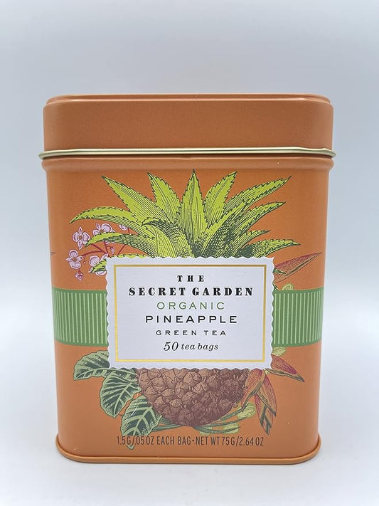 Organic Ceylon Pineapple Green Tea - 50 Packets - Natural Antioxidant Rich Herbal Leaf Teabags - USDA Certified 100% Non-GMO - Caffeinated Premium Gift Tin
