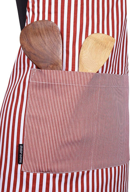 AMOUR INFINI Cotton Aprons for Women with Pockets Adjustable Strap and Waist Ties Washable Printed Aprons for Baking, Cooking, Gardening (27.5 x 33 Inches - Rust)