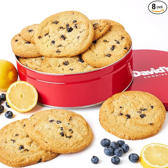 David's Cookies Fresh Baked Decadent Jumbo Lemon Gourmet Cookies – 2lb Gift Basket Tin with 8 Large Lemon Cookies – Bakery-Style Soft and Chewy Dessert for Holidays, Birthdays, Thank You Gifts