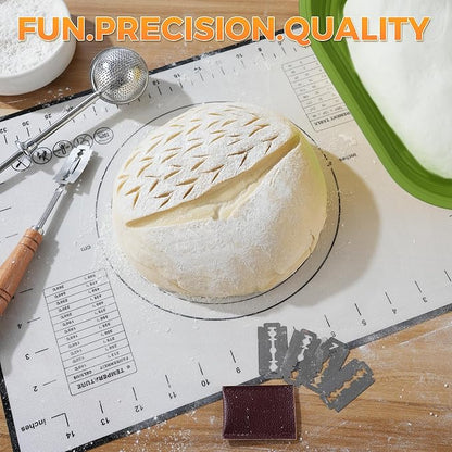 Sourdough Bread Baking Supplies 34 oz Sourdough Starter kit with Pot, 2 Silicone Bread Proofing Baskets, and Bread Making Tools Kit - Green