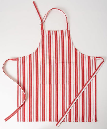 1 Oven Mitt, 1 PotHolder & 1 Kitchen Apron Set - Durable Heat Resistant Gloves - Thick Mittens for Kitchen - Suitable for Cooking, Baking, Grilling – Men & Women – Bright Red Stripes - Casa De Lan