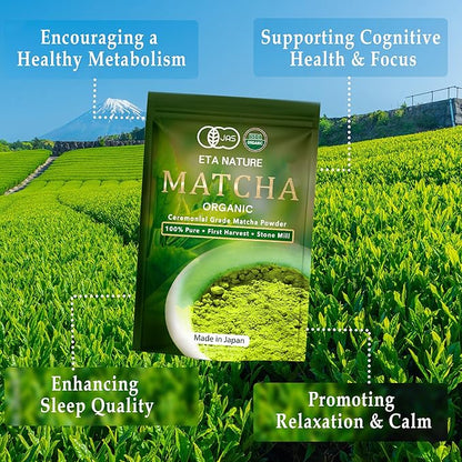 ETANATURE Premium Ceremonial Grade Matcha Powder - Matcha Green Tea Powder for Metabolism, Brain and Sleep - JAS Certified Matcha Grade from Japan Kagoshima Farms 120 Servings - Ceremonial Tea 120g