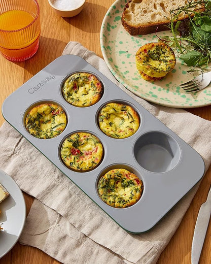 Caraway Nonstick Ceramic 6 Cup Muffin Pan – Non-Toxic, PTFE & PFOA Free – Oven Safe – Aluminized Steel Core – Small Muffin Pan for Baking Cupcakes, Muffins & More - Black
