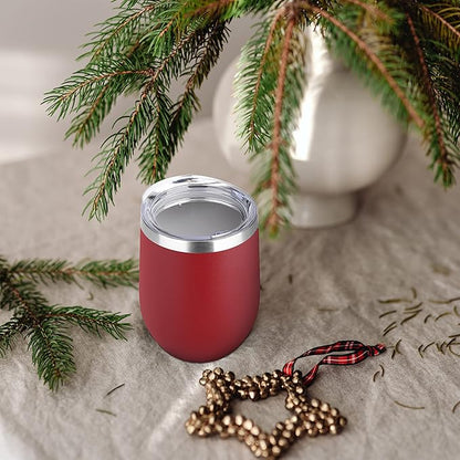 DOMICARE Stainless Steel Wine Tumbler Bulk with Lid, Personalized Insulated Tumblers Set, 12oz Travel Coffee Cups Pack of 4, Red