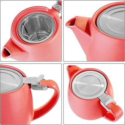Tealyra - Pluto Porcelain Small Teapot Red - 18.2-ounce (1-2 cups) - Matte Finish - Stainless Steel Lid and Extra-Fine Infuser To Brew Loose Leaf Tea - 540ml
