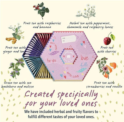 ACORUS | Loveland Tea Set | Natural Assorted Tea Hamper Box | Set of 6 flavors | Surprise your loved ones | Valentines box | Large Selection Box | Tea Gift Sets | 60 Tea Bags