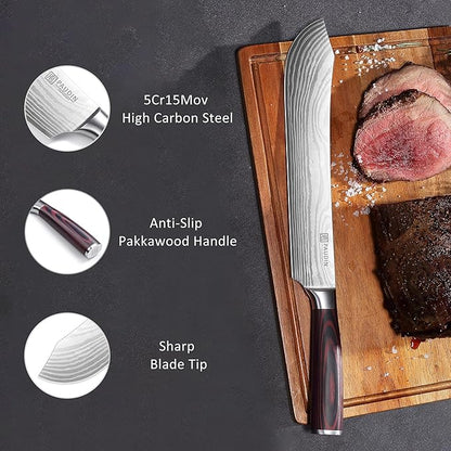 PAUDIN Butcher Knife, 10″ Bullnose Brisket Knife,Forged High Carbon German Steel, Ultra Sharp Edge for Meat Cutting, Ergonomic Handle Design