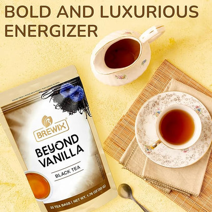 BREWIX, Vanilla Caramel Dessert Tea (25 Pyramid Black Tea Bags) | Naturally Flavored, Caffeinated & Sugar-Free | A Cozy & Indulgent Brew for Anytime Cravings