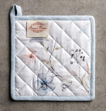 Maison d' Hermine Pot Holders Set 100% Cotton Heat Resistant Potholders 8" x 8" Hot Pads with Loop BBQ, Cooking, Baking, Grilling, Kitchen, Handling Hot Pans (Pack of 2, Ice Florals)