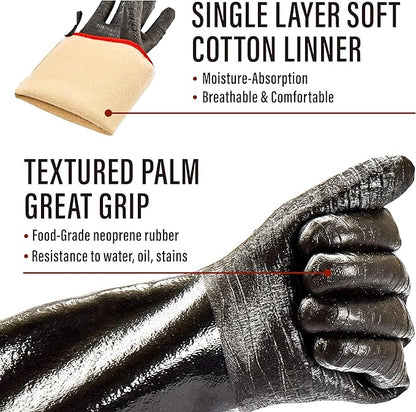 RAPICCA 932°F Heat Resistant BBQ Grill Gloves: Oil Resistant Waterproof for Smoking Grilling Cooking Barbecue Deep Frying Turkey Rotisserie Handling Hot Greacy Meat Stocking Stuffers - Long Sleeve