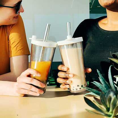 Dodoko Reusable Boba Cup and Straw Boba Tea Cup Bubble Tea Cup Reusable Iced Coffee Cup Cold Coffee Cup Smoothie Cup with Lid and Straw Smoothie Cup to go Smoothie Tumbler 17 oz - Hot Pink