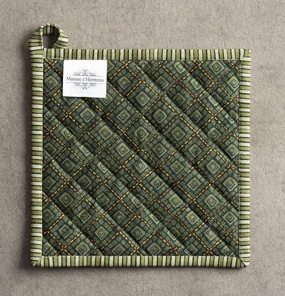 Maison d' Hermine Pot Holders Set 100% Cotton Heat Resistant Potholders 8" x 8" Hot Pads with Loop BBQ, Cooking, Baking, Grilling, Kitchen, Handling Hot Pans (Pack of 2, Pumpkin Garden - Dark Green)