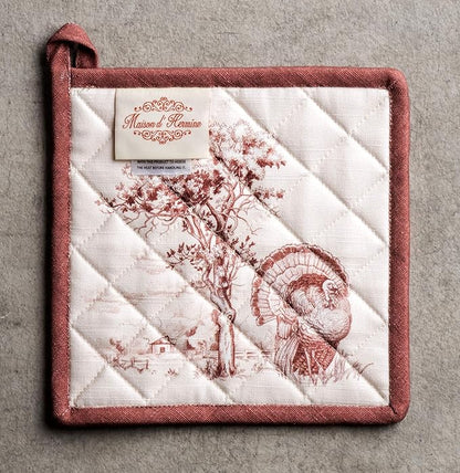 Maison d' Hermine Pot Holders 100% Cotton Heat Resistant Potholders 8" x 8" Hot Pads with Loop BBQ, Cooking, Baking, Grilling, Kitchen, Handling Hot Pans (Pack of 1, Holy Jouy - Brown)