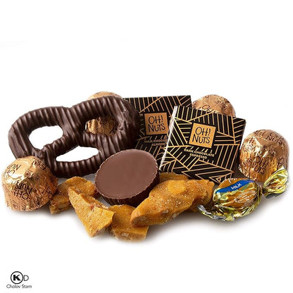 Oh! Nuts Chocolate Gift Basket - 6 Section Candy Square Metal Tin Box - Gourmet Assorted Chocolate Gifts Baskets - Healthy Chocolate Gifts Box for Birthday, Holiday, Corporate, Family, Men & Women
