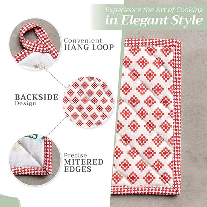 Maison d' Hermine Pot Holders Set 100% Cotton Heat Resistant Potholders 8" x 8" Hot Pads with Loop BBQ, Cooking, Baking, Grilling, Kitchen, Handling Hot Pans (Pack of 2, Rural Christmas)