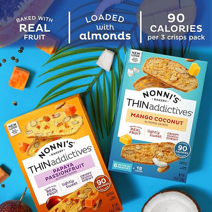 THINaddictives Variety 6 Pack - 6 Flavors w/ 18 Cookies Per Box - Sweet & Crunchy Almond Cookie Thins - Biscotti Italian Cookies - Biscotti Individually Wrapped Cookies - Kosher Coffee Cookie - 4.4 oz