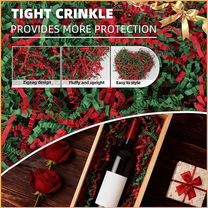 LWWTBS Crinkle Cut Paper 7oz Shredded Packing Grass Cushion Paper for Gift Baskets Christmas Wedding Birthday Bridesmaid Engagement Craft Gift boxes Bags Filler (Christmas)