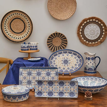Bico Blue Talavera Ceramic 16 inch Oval Platter, Microwave & Dishwasher Safe