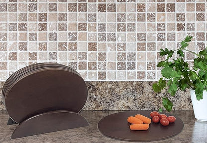 Woodard & Charles 6 Piece Wood Boards with Stand, Perfect for Serving, Sushi, Cheese, Hors D'Oeuvre, Charcuterie, Sandwiches, 7 Piece Set, 9 1/2" x 6 1/2" (Walnut)