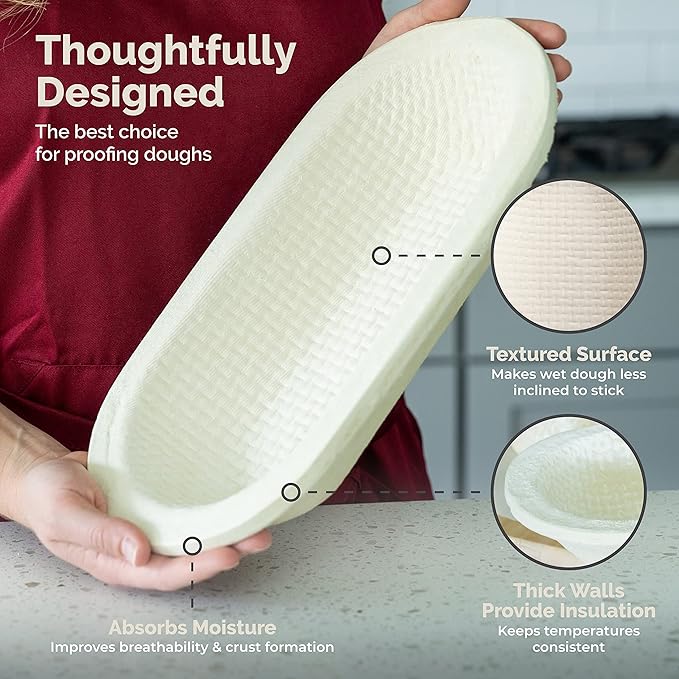 Bulka Large Oval 1kg Waffle Banneton Bread Proofing Basket Pressed Wood Pulp, Sourdough Proofing Basket – Non-Stick Brotform Sourdough Bread Baking Supplies, Made in Germany.