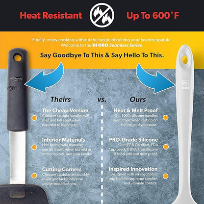 DI ORO Silicone Spoon Spatula - Forever Warranty - 600°F Heat-Resistant Large Silicone Spoonula Scraper - BPA Free Nonstick Cookware Safe Rubber Kitchen Utensil for Baking, Cooking, & Mixing (Stone)