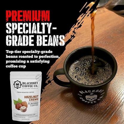 Blackout Coffee Hazelnut Creme Flavored - Freshly Roasted in the USA - 12 oz Ground Coffee Pouch