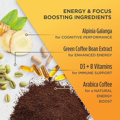 VitaCup Lightning Coffee Pods, for Focus w/ 2X Caffeine, Green Coffee Bean, B Vit, D3, Strong Dark Roast Arabica Beans, Single Serve Pod Compatible with Keurig K-Cup Brewers, 64 Ct (4 Pack of 16 ct)