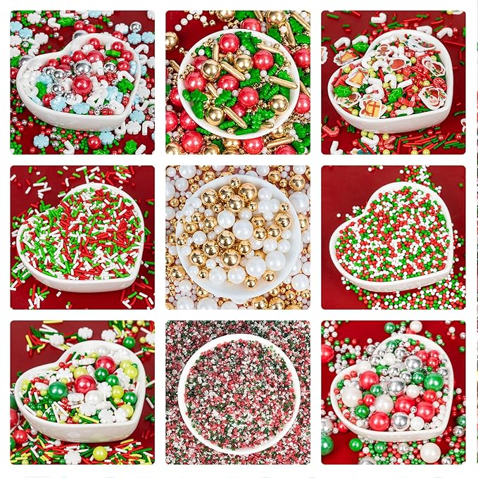 Christmas Sanding Sugar Sprinkles,150g/5.3oz,Edible Red Green and White Sprinkle for Cake Decorating,Colored Crystals Sprinkle Mix for Cookies,Ice Cream,Fondant Cake,Caramel Apples,Cupcakes Decoration Topper,Desserts,Wedding Birthday Christmas Thanksgi...