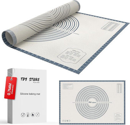 36 * 24 inches Grey, Non-Slip Silicone Baking Sheets - Baking Mat with 0.7mm Thickness - Non-Stick Pastry & Cookie Mat for Kitchen Counter for Rolling Out Dough with Measurements.