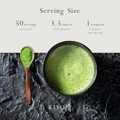 Kiyo Matcha Classic Grade Hatsumukashi Ceremonial Uji Matcha - Pure Japanese First Harvest Ceremonial Grade Matcha Green Tea Powder from Uji, Japan (100g/3.5oz)