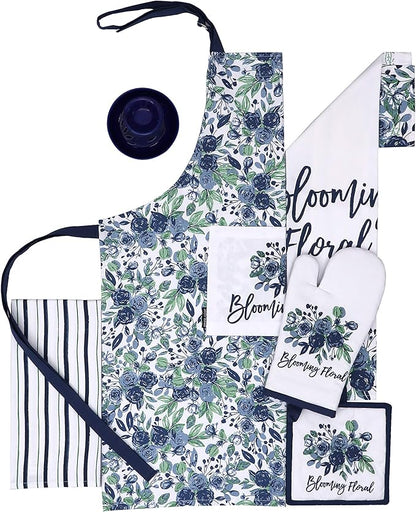 AMOUR INFINI Cotton Aprons for Women with Pocket, Adjustable Strap & Waist Ties - Washable Aprons for Baking, Cooking, Gardening (27.5 x 33 Inches - Blooming Floral)