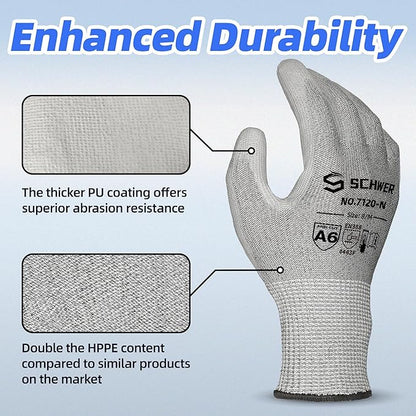 Schwer 12 Pairs ANSI A6 Cut Resistant Gloves CR7120 Cut Proof Work Gloves, Touchscreen, for Men and Women Used for Woodworking, Glass Cutting, Construction, Cargo Handling, Car Repair, XL