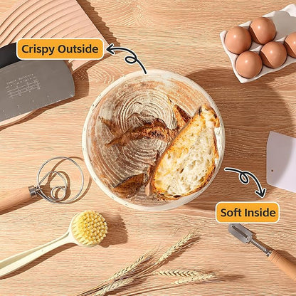 Banneton Bread Proofing Basket,9 Inch Round Banneton Basket, Sourdough Bread Baking Supplies with Cloth Liners for Making Beautiful Bread