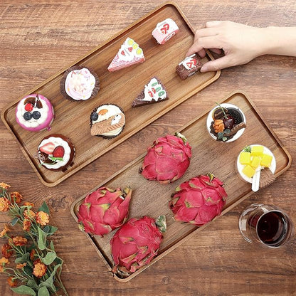 1 pcs 15.7" x 7" Large Solid Acacia Wood Serving Trays Rectangular Wooden Serving Platters Natural Wooden Boards for Bar Coffee Party