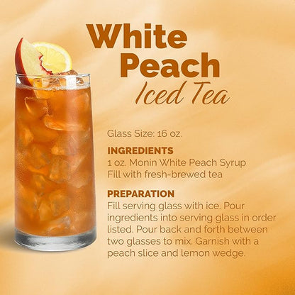 Monin - White Peach Syrup, Juicy Ripe Peach Flavor, Perfect for Cocktails, Mocktails, Iced Teas, & Smoothies, Gluten-Free, Non-GMO (1 Liter)
