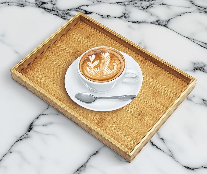 Bam & Boo - Natural Bamboo Serving Tray Modern Rectangular - for Food, Drinks, Decor, Vanity in Home, Kitchen, Bathroom, Coffee Table, Bed(Medium, 13” x 9" x 1.2")