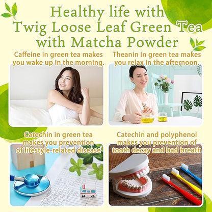 chaganju Organic Green Tea, Kukicha Twig tea with Matcha Green Tea Powder, Japanese Tea -KARIGANE- 100g Bag【YAMASAN】