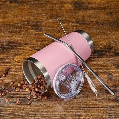COMOOO 20oz Double Wall Vacuum Insulated Travel Mug, Stainless Steel Tumbler with Lid, Durable Powder Coated Insulated Coffee Cup for Cold & Hot Drinks (Pink, 1 Pack)