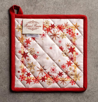 Maison d' Hermine Pot Holders 100% Cotton Heat Resistant Potholders 8" x 8" Hot Pads with Loop BBQ, Cooking, Baking, Grilling, Kitchen, Handling Hot Pans (Pack of 1, Crystal Star)