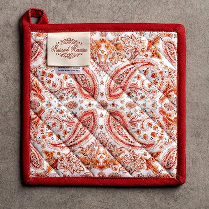 Maison d' Hermine Pot Holders Set 100% Cotton Heat Resistant Potholders 8" x 8" Hot Pads with Loop BBQ, Cooking, Baking, Grilling, Kitchen, Handling Hot Pans (Pack of 2, Orient)