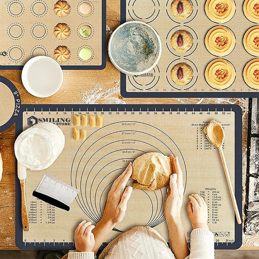 Generic Silicone Baking Mat Set of 6 - Non-Stick, Reusable, Heat Resistant, Gray Color - Perfect for Baking, Cooking, Rolling Dough, and Pastry - Easy to Clean, Durable Kitchen Mats, Multi Sizes