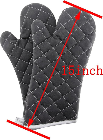 Oven Mitts Flame Retardant Mitts Heat Resistant to 425 °F 15 Inch Kitchen Mitt Black Color 2-Pack