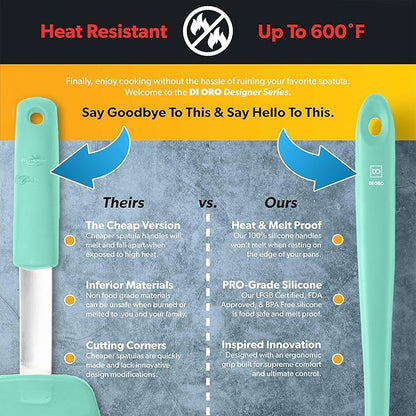 DI ORO Silicone Ladle – Soup Ladle for Cooking & Serving Heat-Resistant - Large Kitchen Soup Ladle Nonstick Cookware Safe - Soup Serving Spoon with Wide Bowl - Silicone Utensil Dishwasher Safe (Mint)