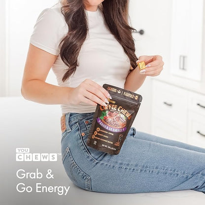 YouChews Coffee Chews - Grab & Go Energy with 100mg per Chew of Clean, Green Caffeine. With Real Organic Ingredients, Low Sugar, Great Bold Taste & Long Lasting Energy Boost (30 Chews Pack)