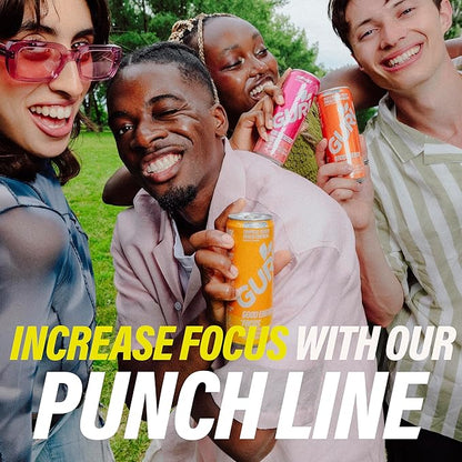 GURU Peach Mango Punch Organic Energy Drinks, Clean Energy Drink with Plant Based Natural Caffeine from Green Tea + Focus with L Theanine, Gluten Free and Vegan, 140MG Caffeine, 12oz (Pack of 12)