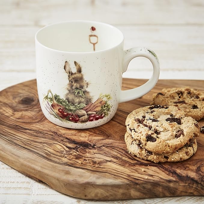 Royal Worcester Wrendale Designs 14 oz Mug, Grow Your Own with Bunny Illustration - Floral Animal Mug for Cottagecore Kitchens - Microwave, Dishwasher, Freezer Safe Fine Bone China Drinkware