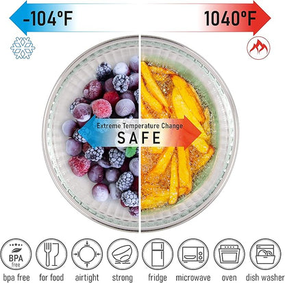 Set of 6 Stackable Space-Saving Nesting Glass Bowls with BPA Free Lids for Foodprep, Storage, Baking, Mixing & Cooking, Microwave Safe - Durable Inert Borosilicate Glass