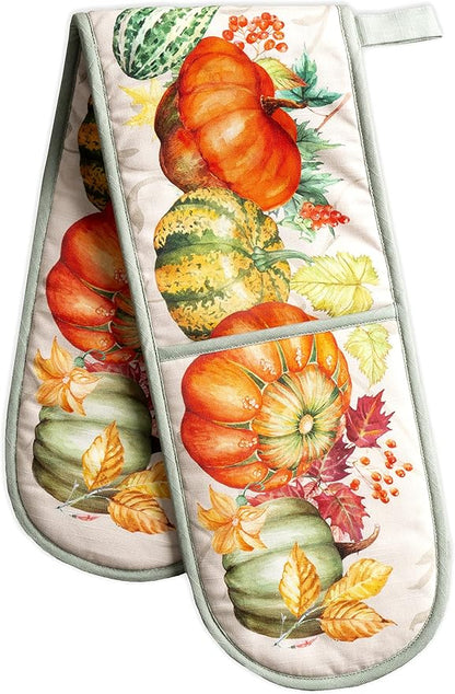 Maison d' Hermine Double Oven Mitts 100% Cotton 7"x35" Double Oven Mitt Heat Resistant BBQ Cooking Gloves with Loop, Baking, Grilling, Home, Kitchen, Handling Hot Pans (Lumina)